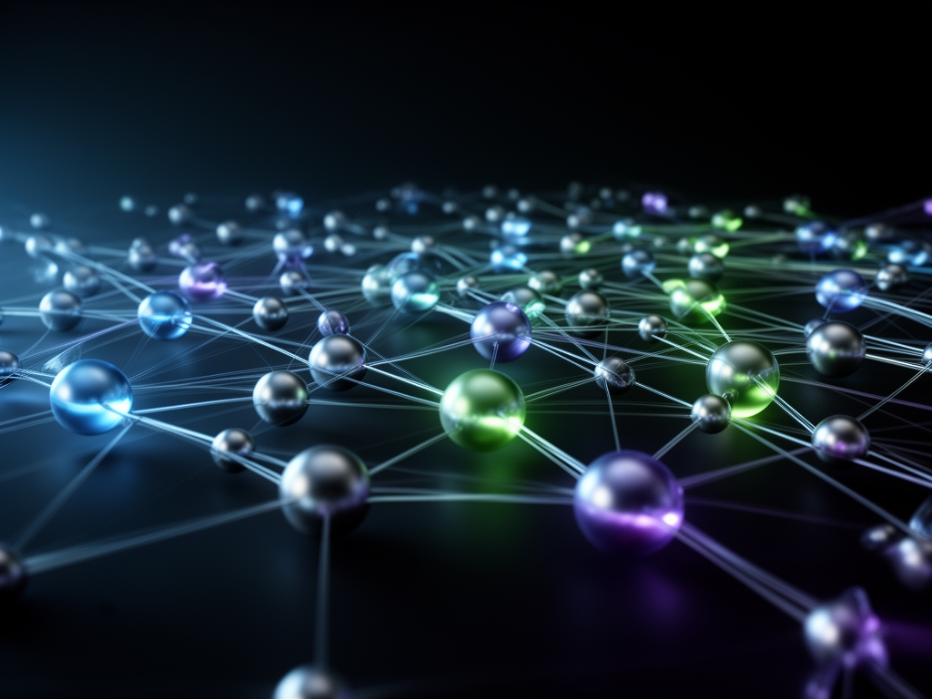Визуализация нейронной сети в 3D — светящиеся узлы и соединения на тёмном фоне, цифровая иллюстрация